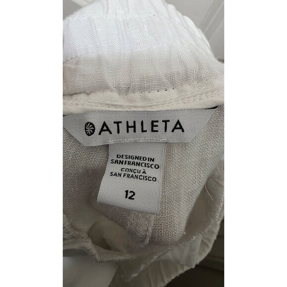 Athleta Women 12 White 100%Linen Jogger Pants Elastic Waistband & Ankle Cuffs - Picture 8 of 9